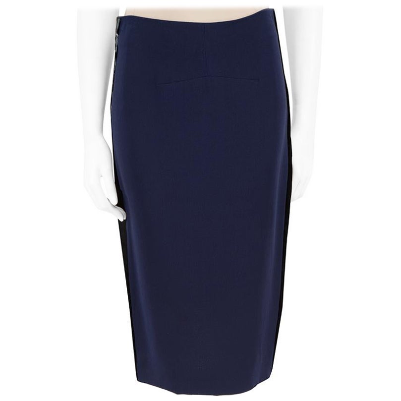 Victoria Beckham Navy Silk No.012 Reflective Trim Skirt Size L For Sale