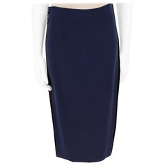 Victoria Beckham Navy Silk No.012 Reflective Trim Skirt Size L