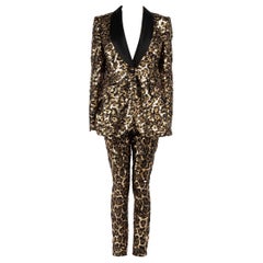 Dolce & Gabbana Gold Sequin Leopard Trouser Suit Size M
