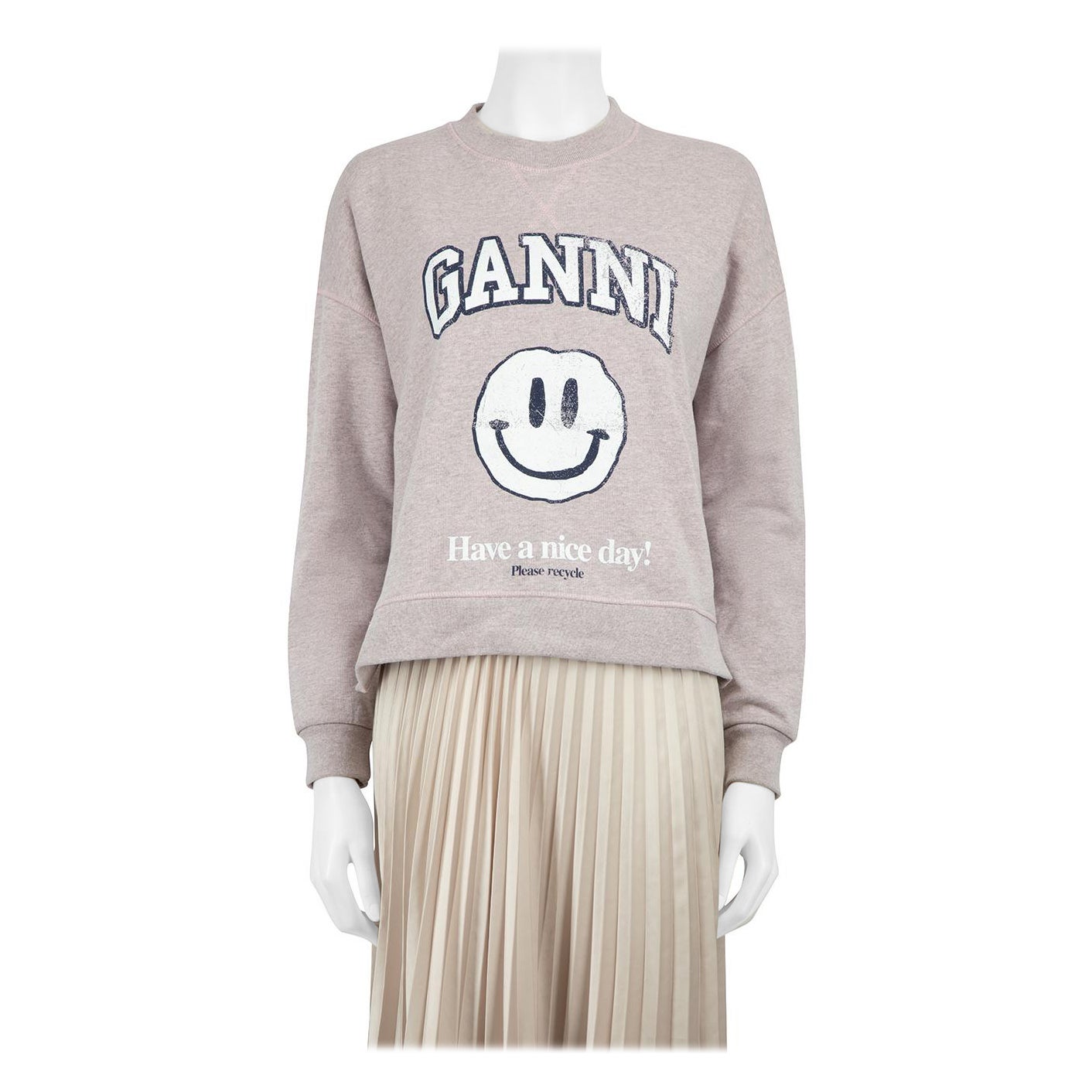 Ganni Light Pink Graphic Print Sweatshirt Size XS For Sale