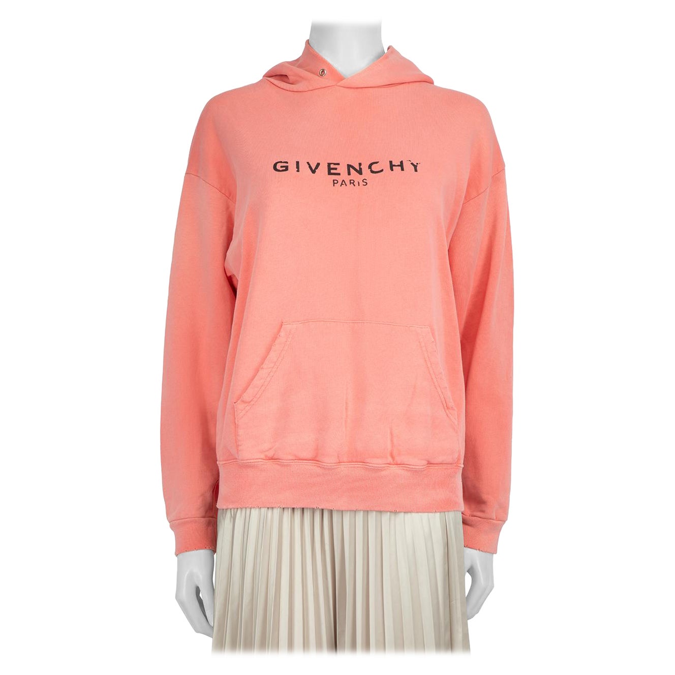 Givenchy Pink Distressed Effect Logo Print Hoodie Size S For Sale