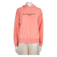 Givenchy Pink Distressed Effect Logo Print Hoodie Size S