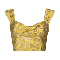 Prada Yellow Metallic Floral Jacquard Crop Top Size S