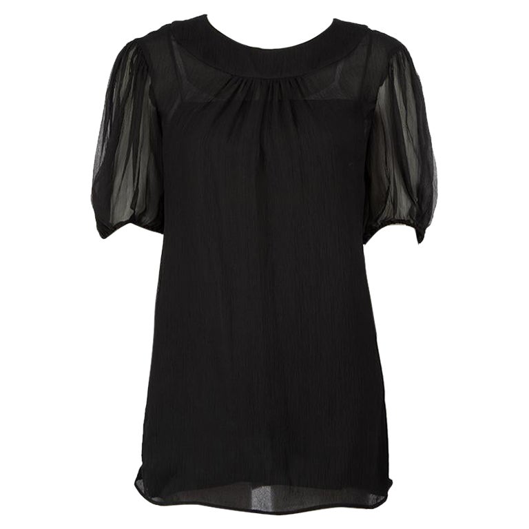 Prada Black Crepe Short Sleeves Top Size S For Sale