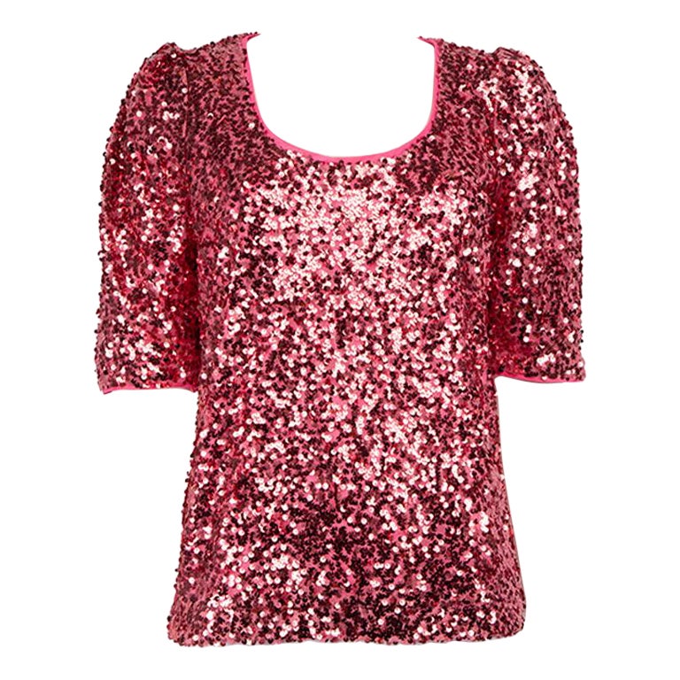 Moschino Love Moschino Pink Sequin Short Sleeve Top Size M For Sale