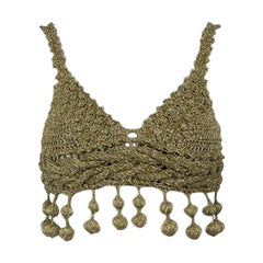 Rosie Assoulin Green Crochet Bobble-Trim Crop Top Size XS