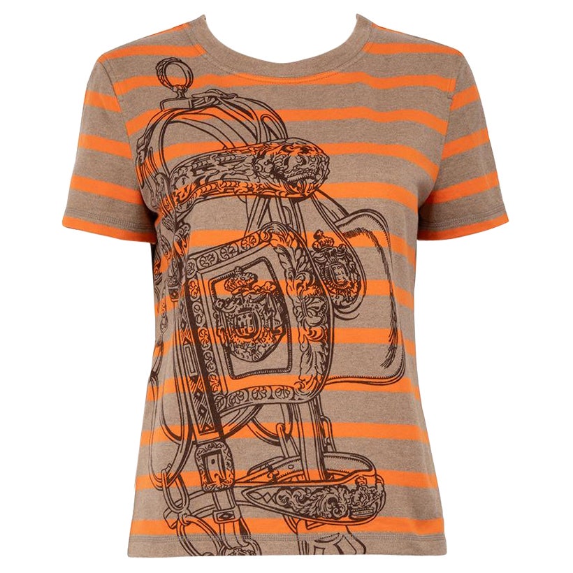 Hermès Brown Striped Bridle Print T-Shirt Größe M im Angebot
