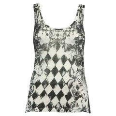 Balmain Grey Linen Graphic Print Tank Top Size M