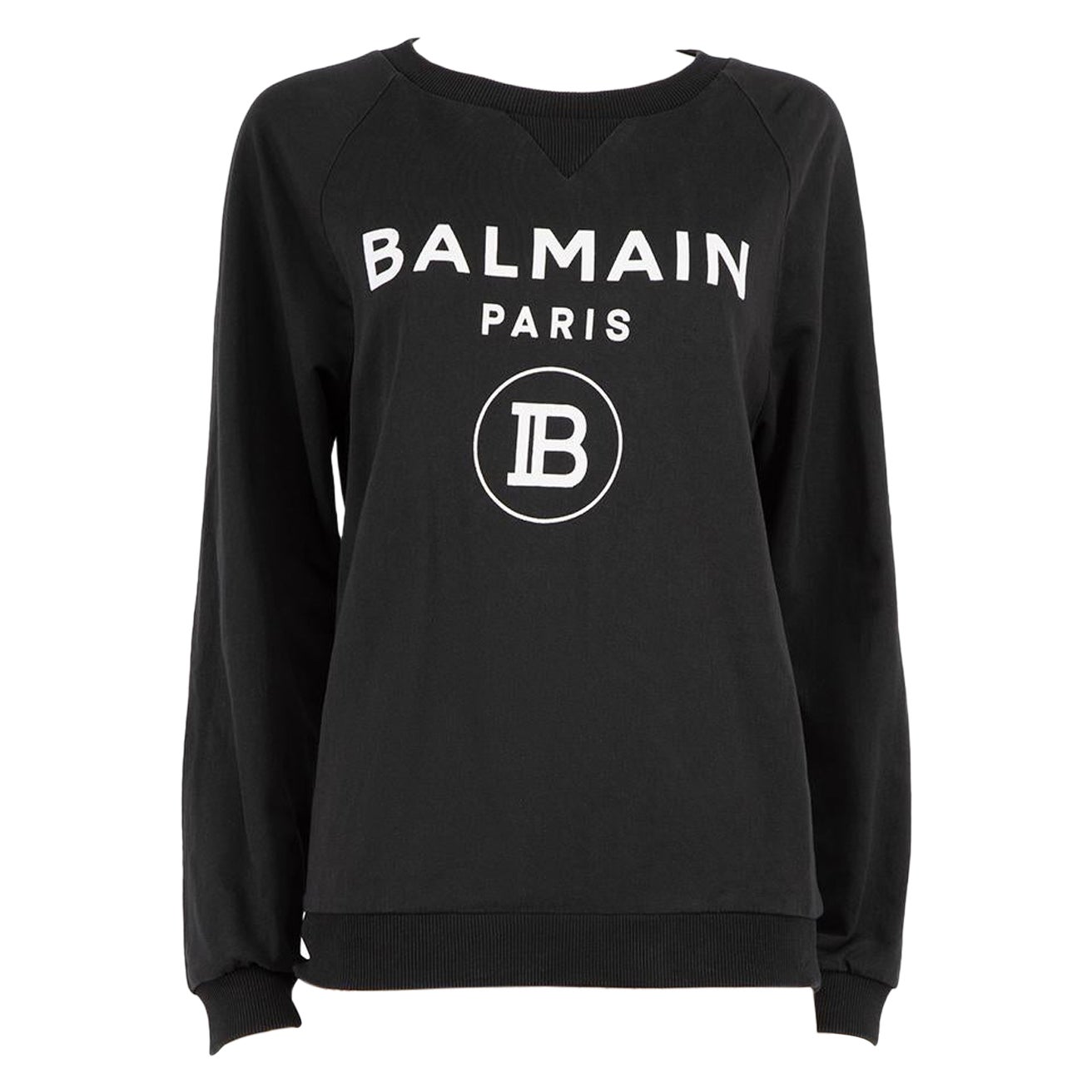Sweat-shirt noir à logo floqué Balmain Taille XS en vente