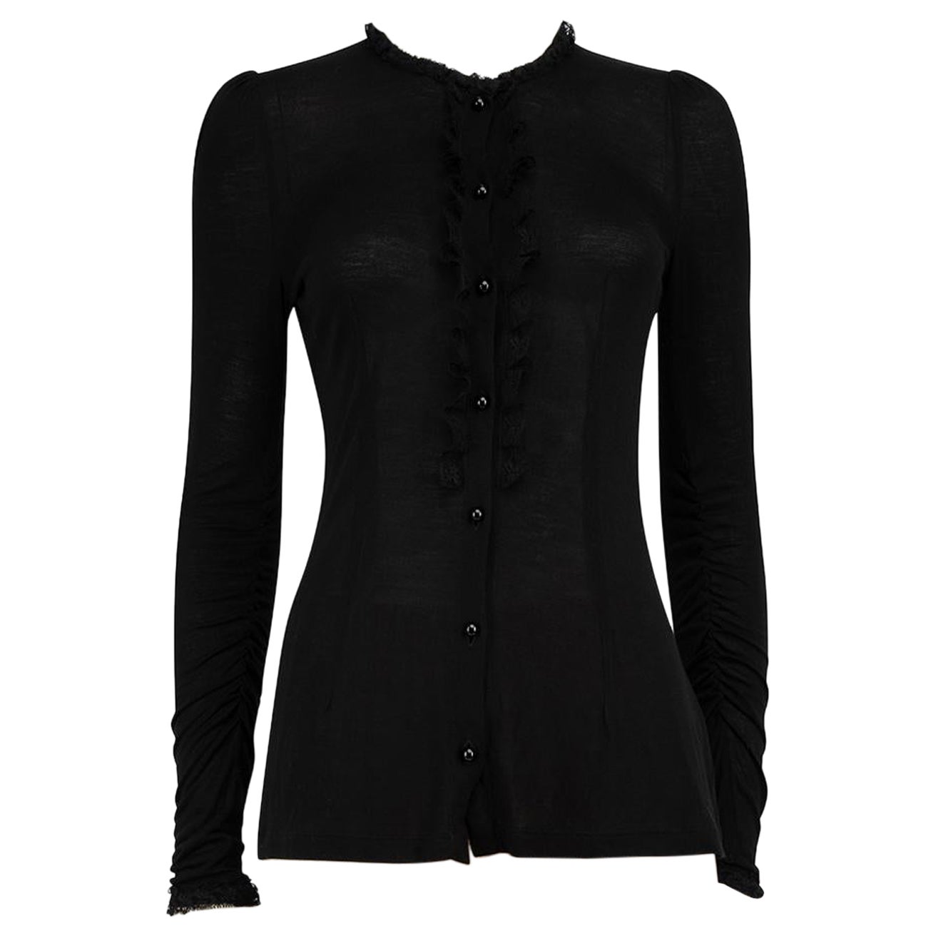 Dolce & Gabbana Top en jersey noir avec bordures en dentelle Taille XS en vente