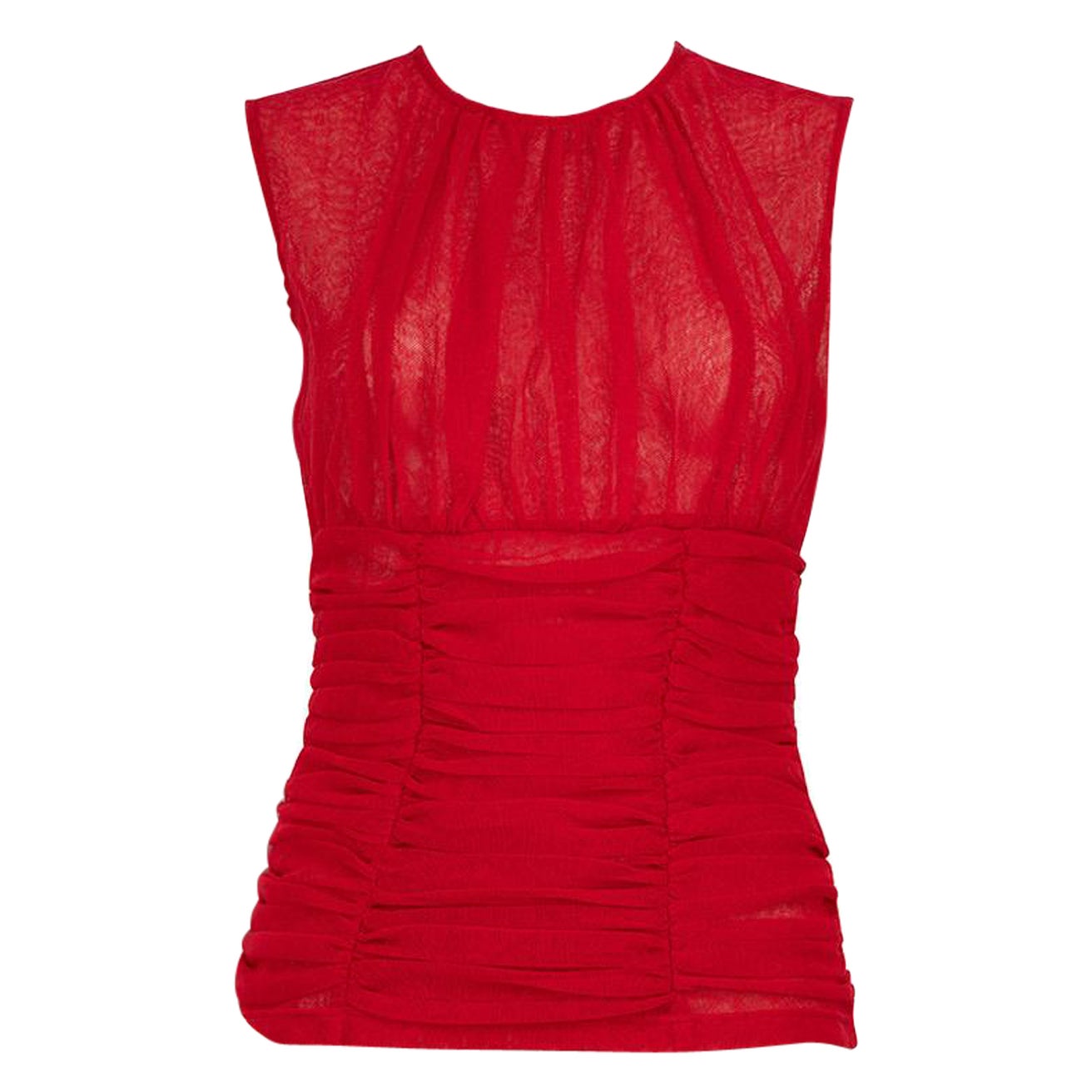 Dolce & Gabbana Rotes ärmelloses Top aus gerafftem Tüll Größe L im Angebot