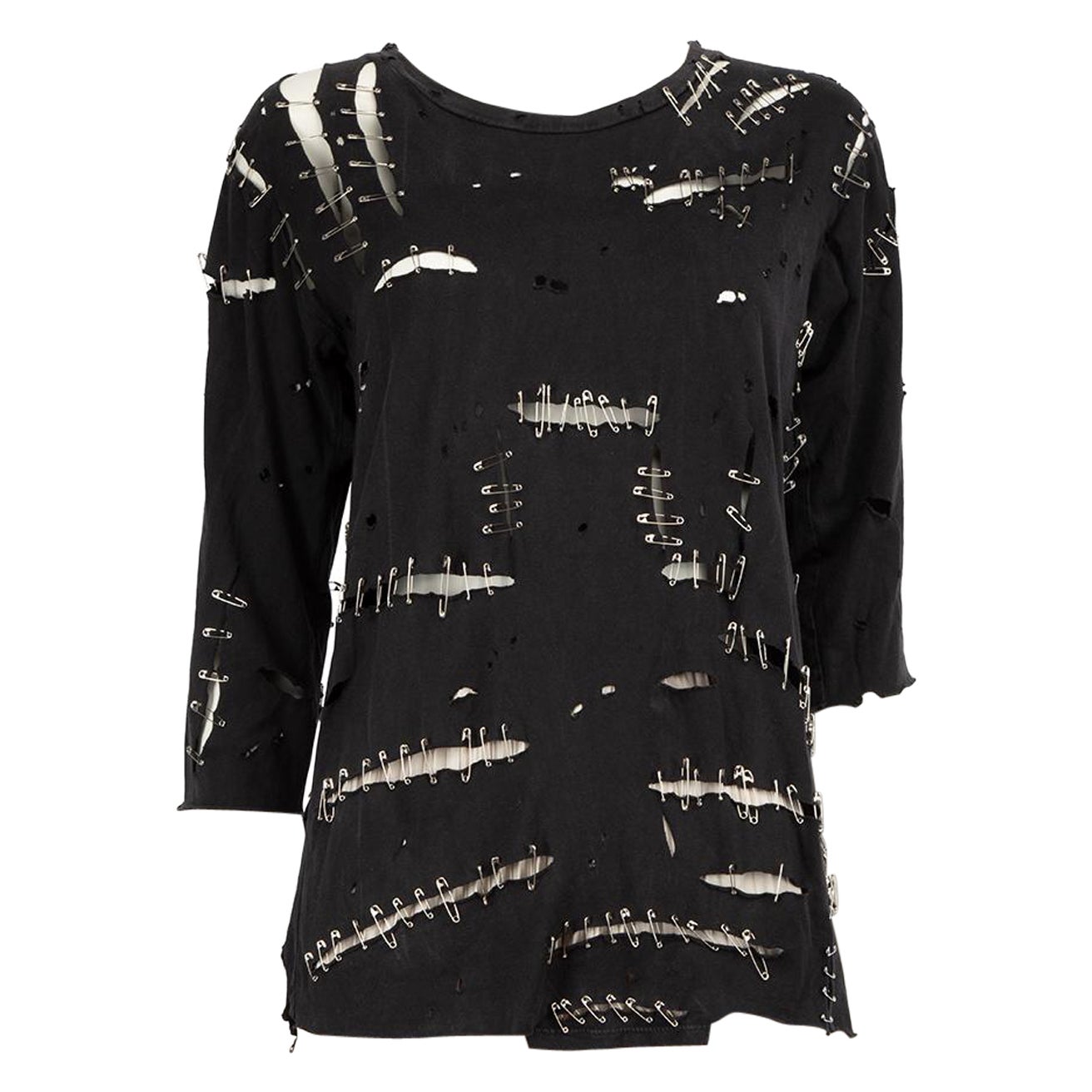 Balmain Black Distressed Safety Pins Top Size L For Sale