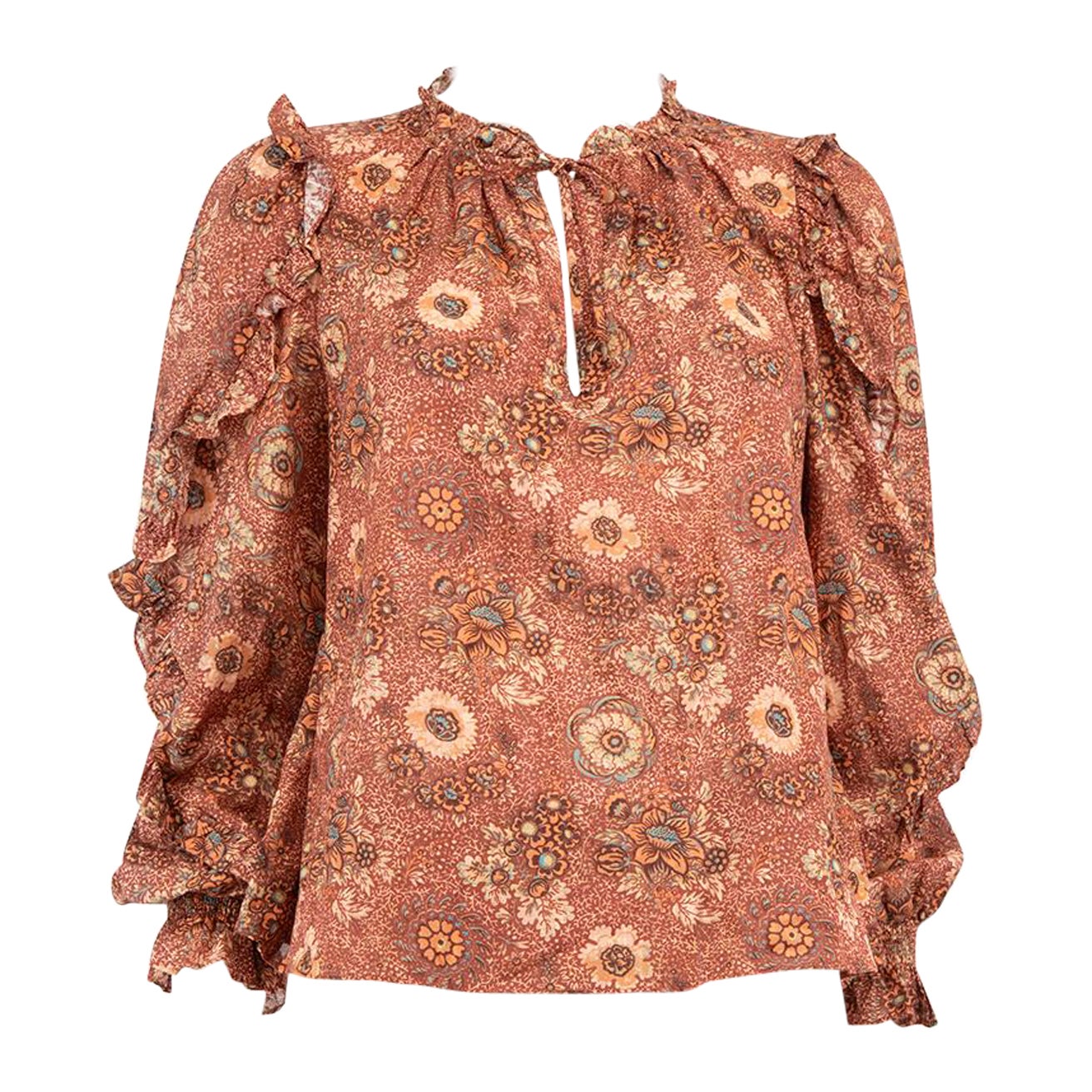 Ulla Johnson Brown Floral Ruffle Accent Top Size S For Sale