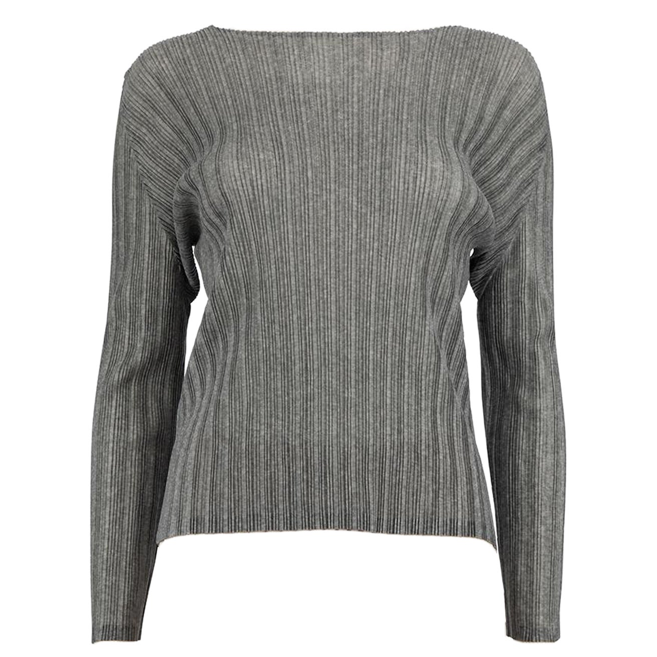 Issey Miyake Pleats Please Grey Round Neck Pleated Top Size M For Sale
