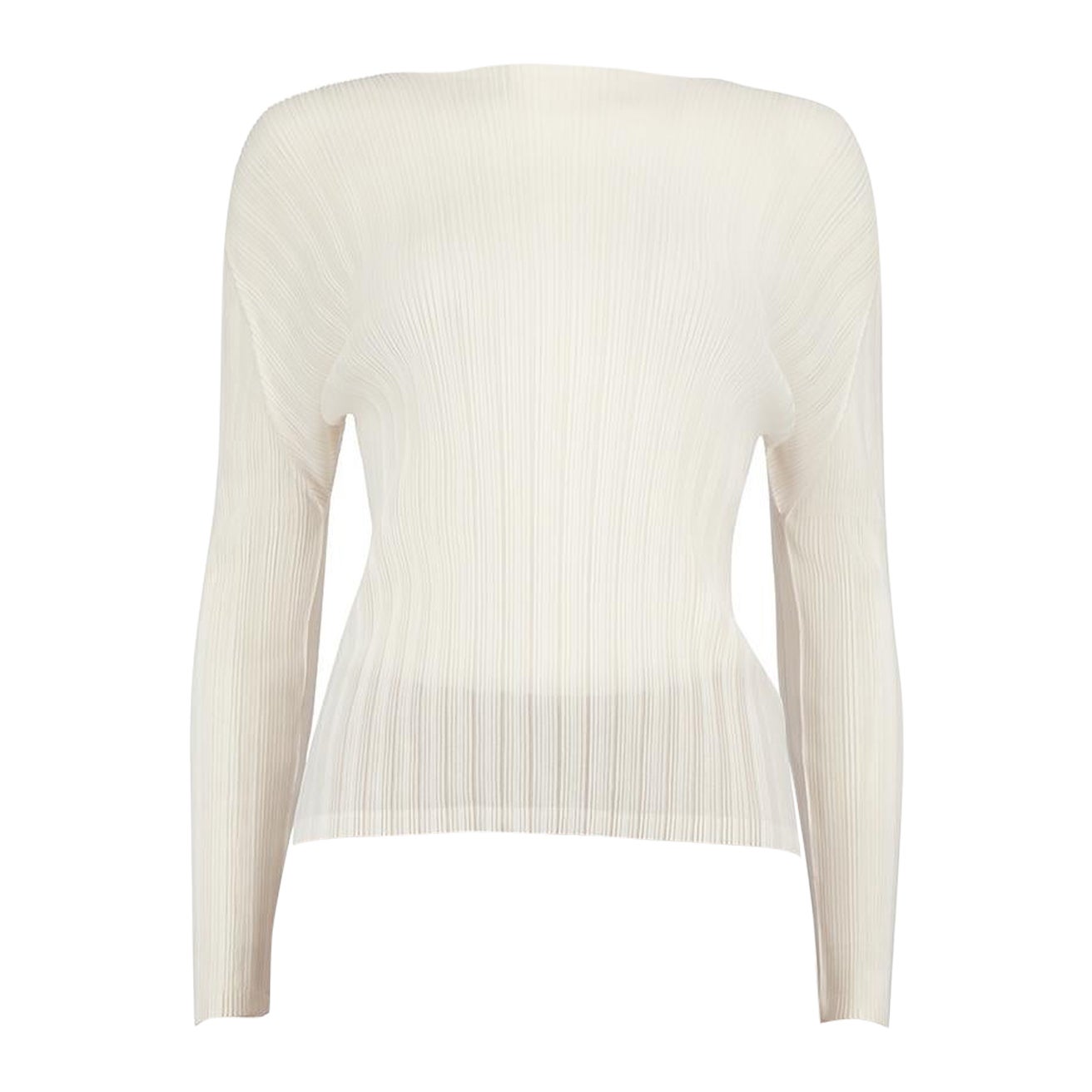 Issey Miyake Pleats Please Cream Round Neck Pleated Top Size M For Sale