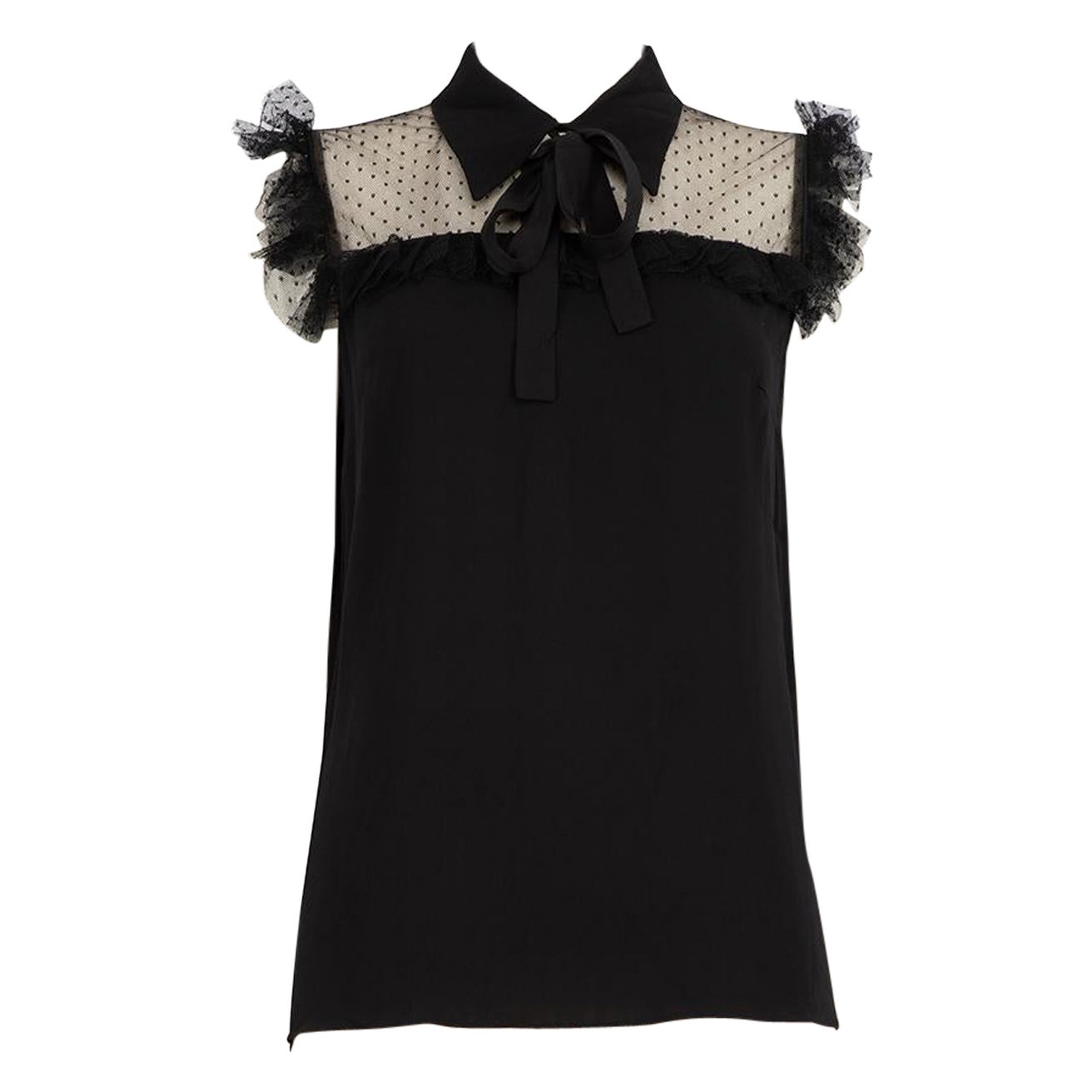 Miu Miu Black Lace Trim Ruffles Sleeveless Top Size XL For Sale