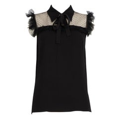 Used Miu Miu Black Lace Trim Ruffles Sleeveless Top Size XL
