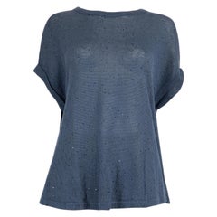 Used Brunello Cucinelli Blue Sequin Accent Knit Top Size S