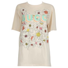 Gucci Peach Floral Embroidered Logo Oversized T-Shirt Size S