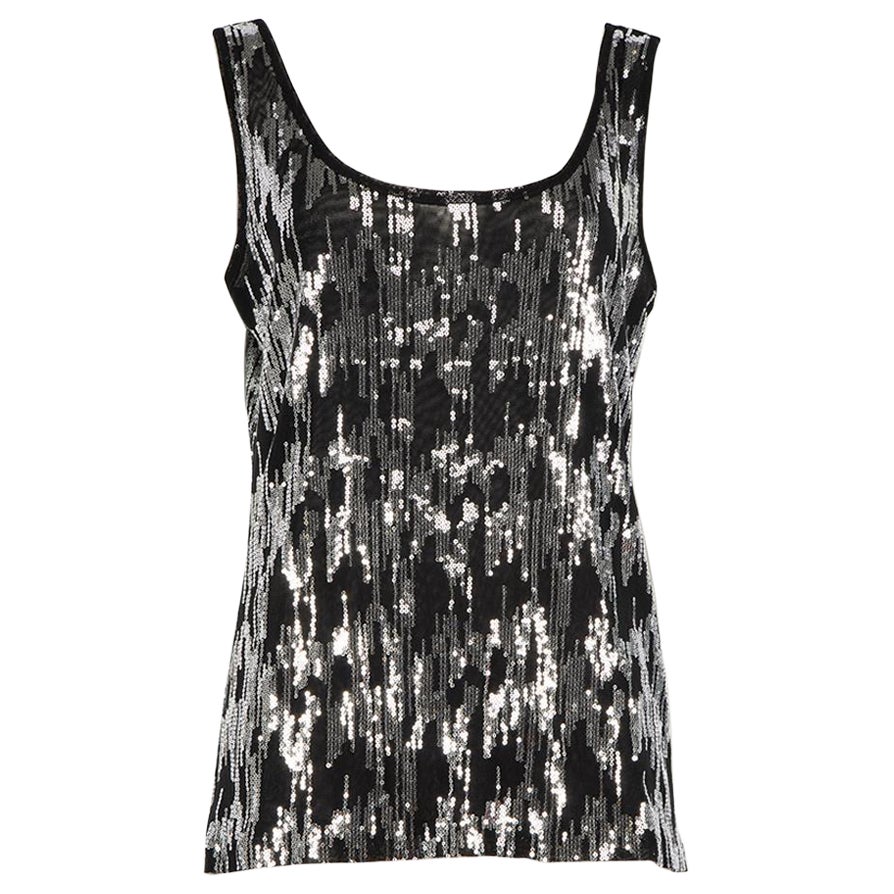 Versace Black Sequin Sleeveless Top Size L For Sale