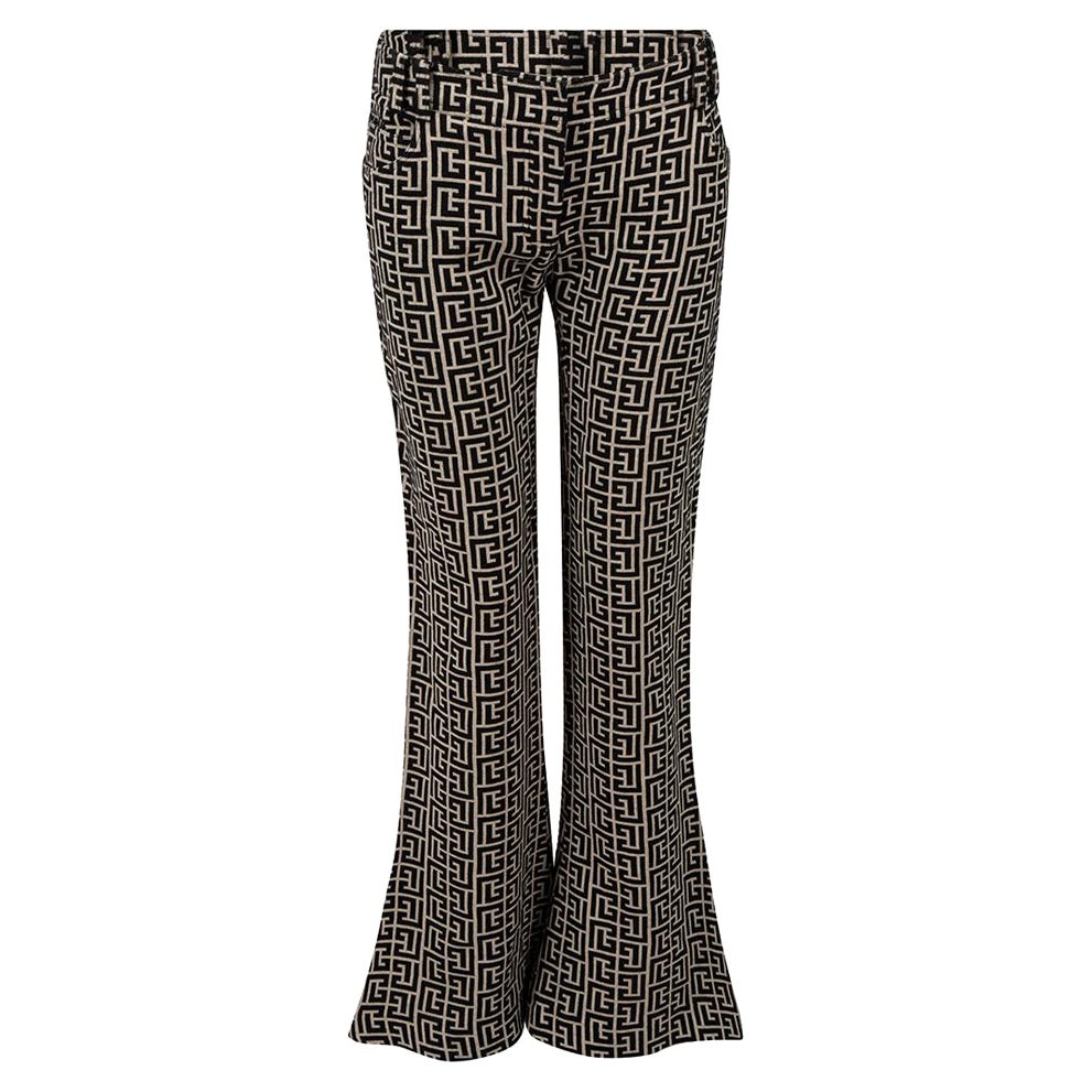 Balmain Black Logo Patterned Flared Trousers Size XL For Sale