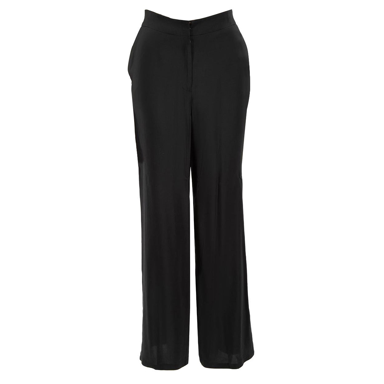 Carolina Herrera Black Silk Wide Leg Trousers Size XS For Sale