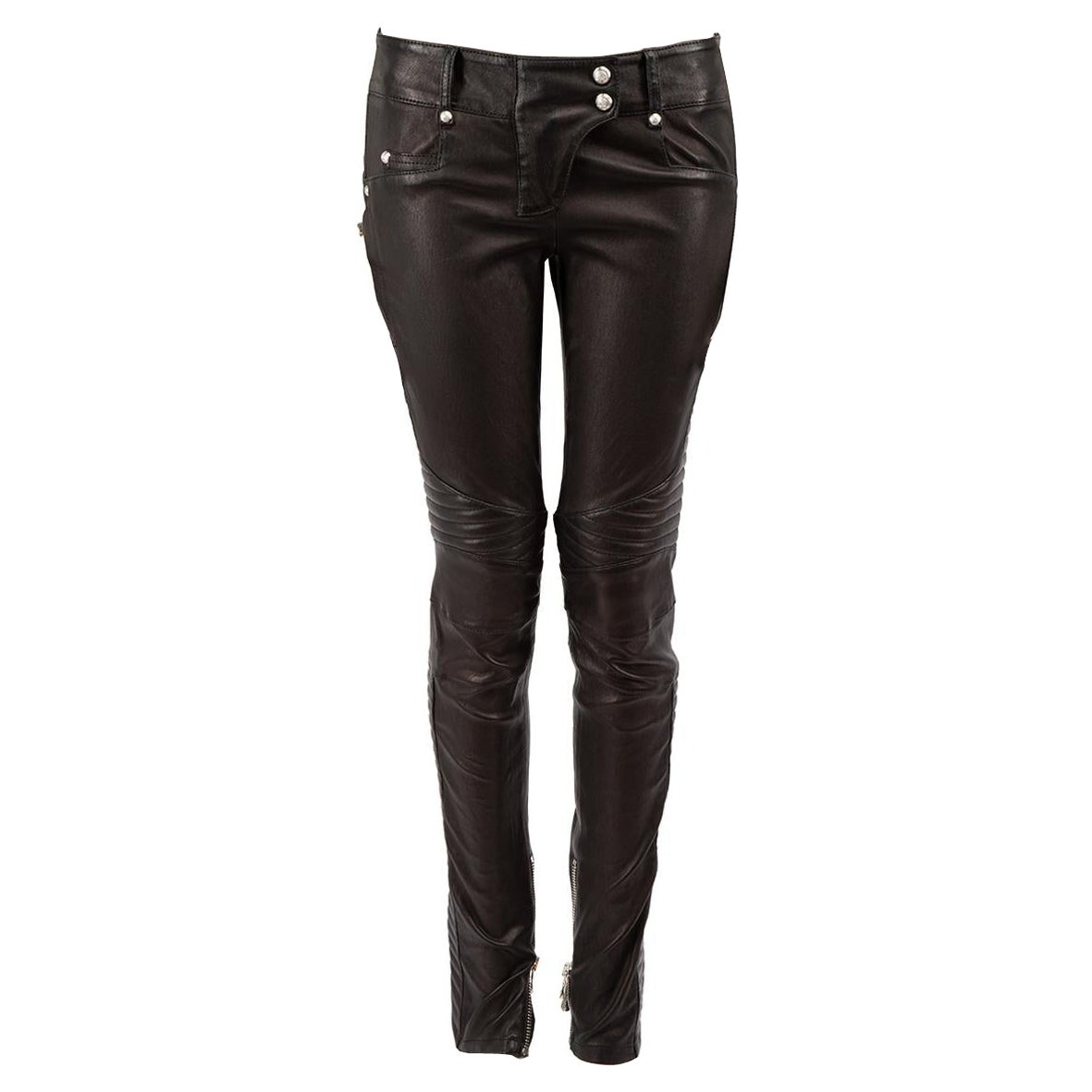 Balmain Black Leather Skinny Biker Trousers Size L