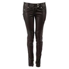 Balmain Black Leather Skinny Biker Trousers Size L