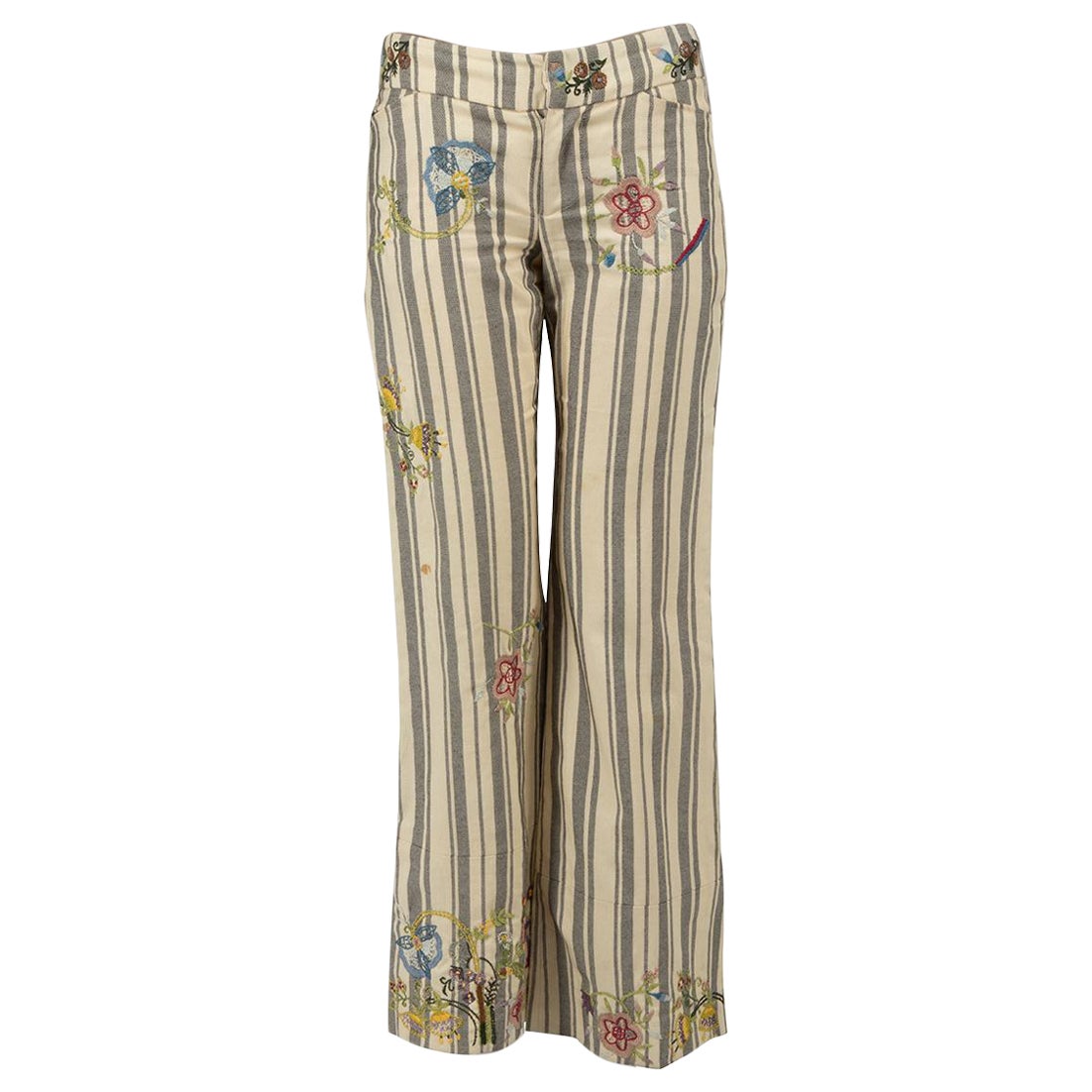 Marni Striped Flower Embroidered Trousers Size XS For Sale