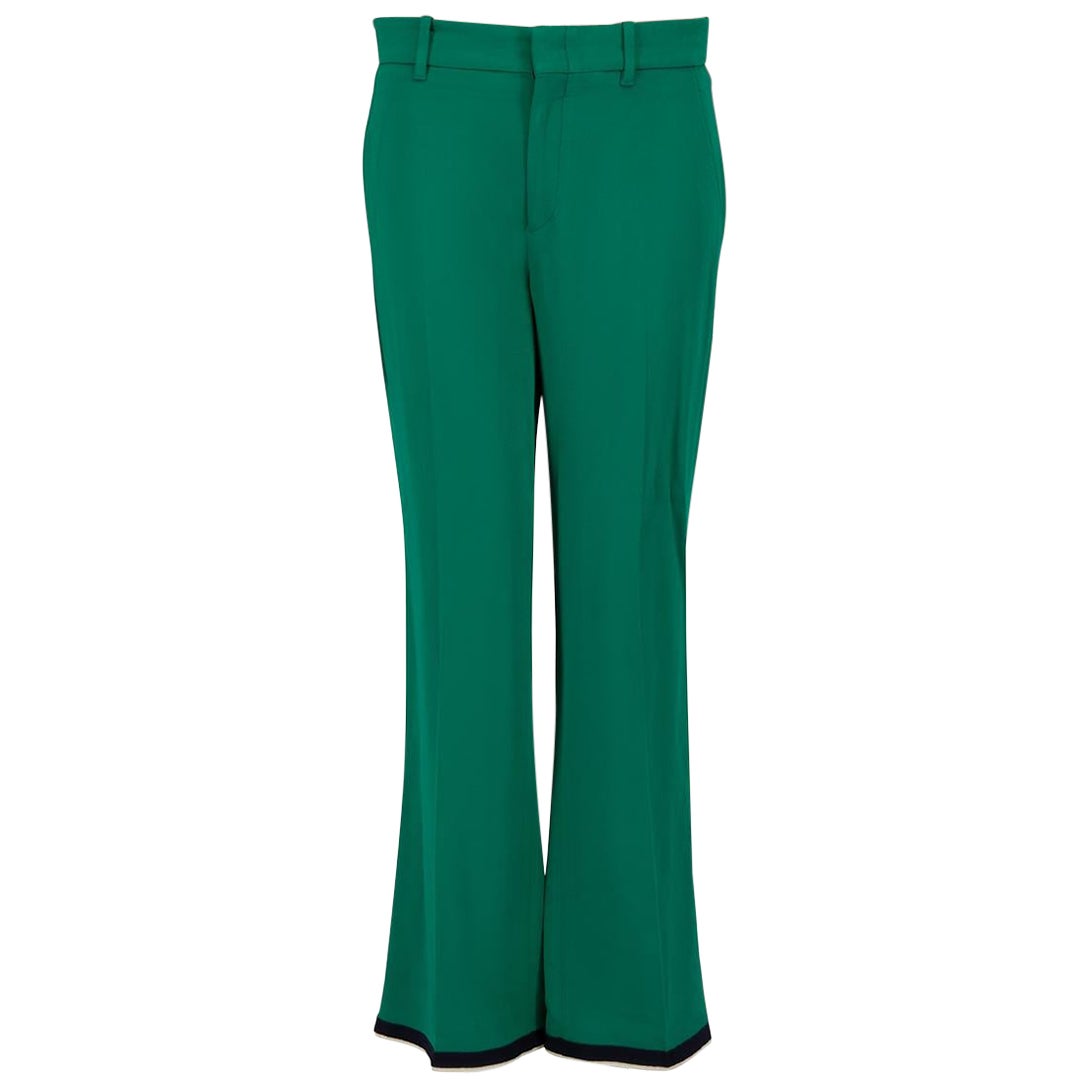Gucci Green Contrast Rib Mid Rise Trousers Size M For Sale