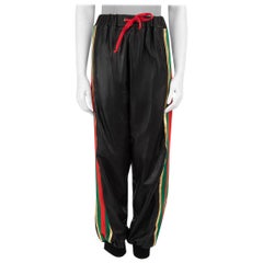 Gucci Black Leather Web Stripe Jogger Trousers Size M