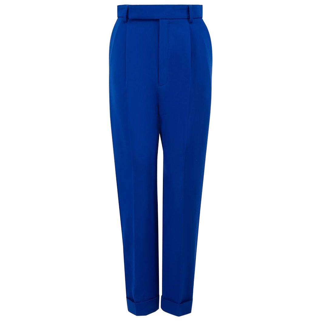 Saint Laurent Blue Wool Tailored Slim Trousers Size S For Sale