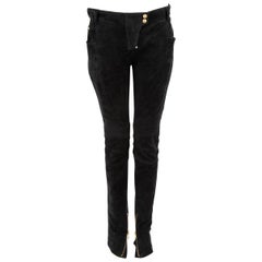 Balmain Black Suede Zip Detail Skinny Trousers Size L