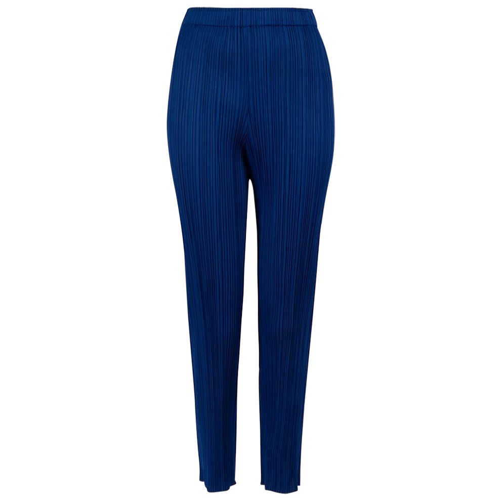 Issey Miyake Pleats Please Blue Slim Fit Pleated Trousers Size XS For Sale