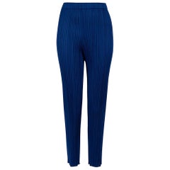 Issey Miyake Pleats Please Blau Slim Fit Plissee-Hose Größe XS