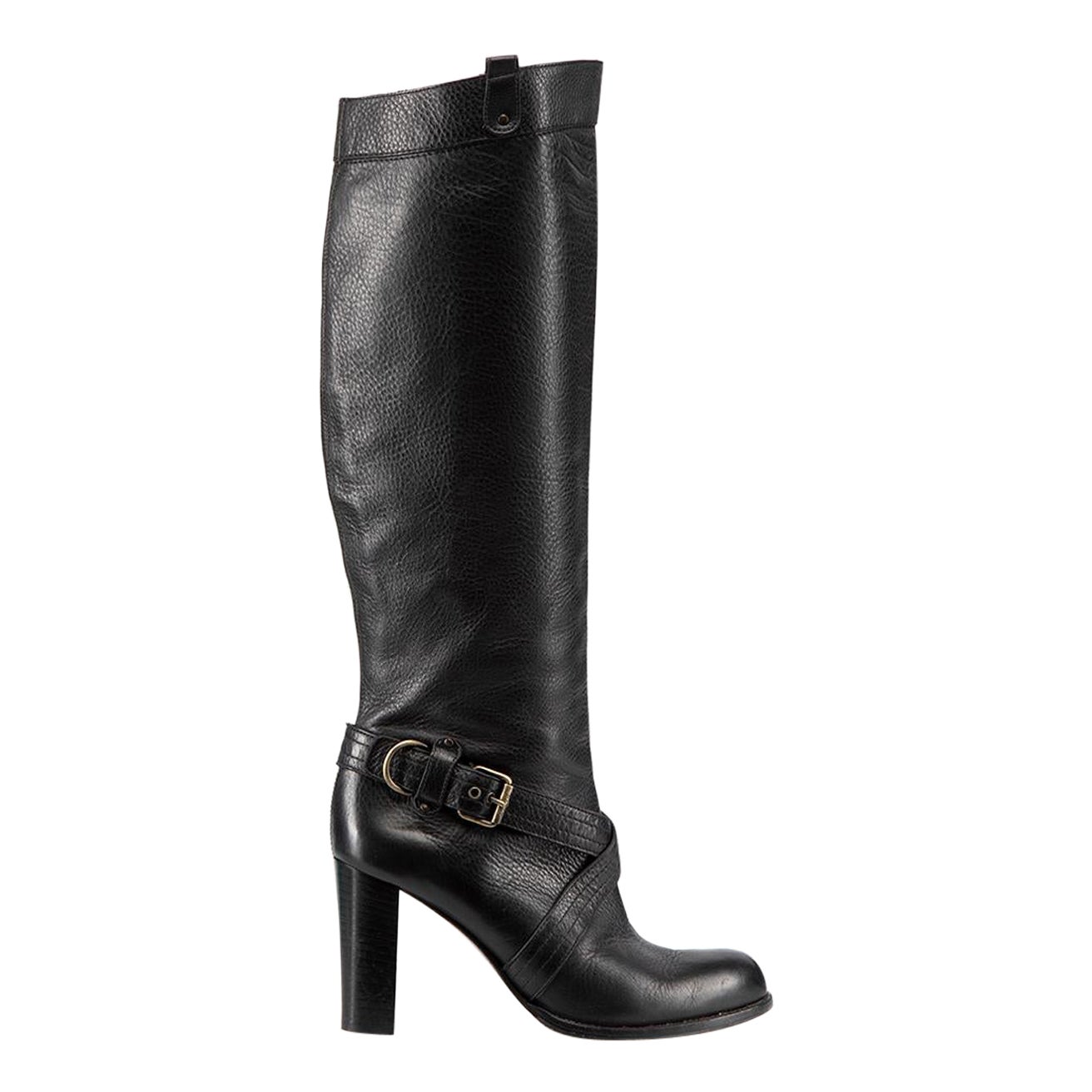 Bally Black Leather Buckle Knee High Boots Size EU 36.5 For Sale