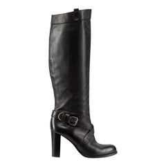 Bally Black Leather Buckle Knee High Boots Size EU 36.5