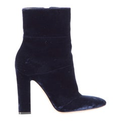 Gianvito Rossi Blue Velvet Heeled Ankle Boots Size IT 36