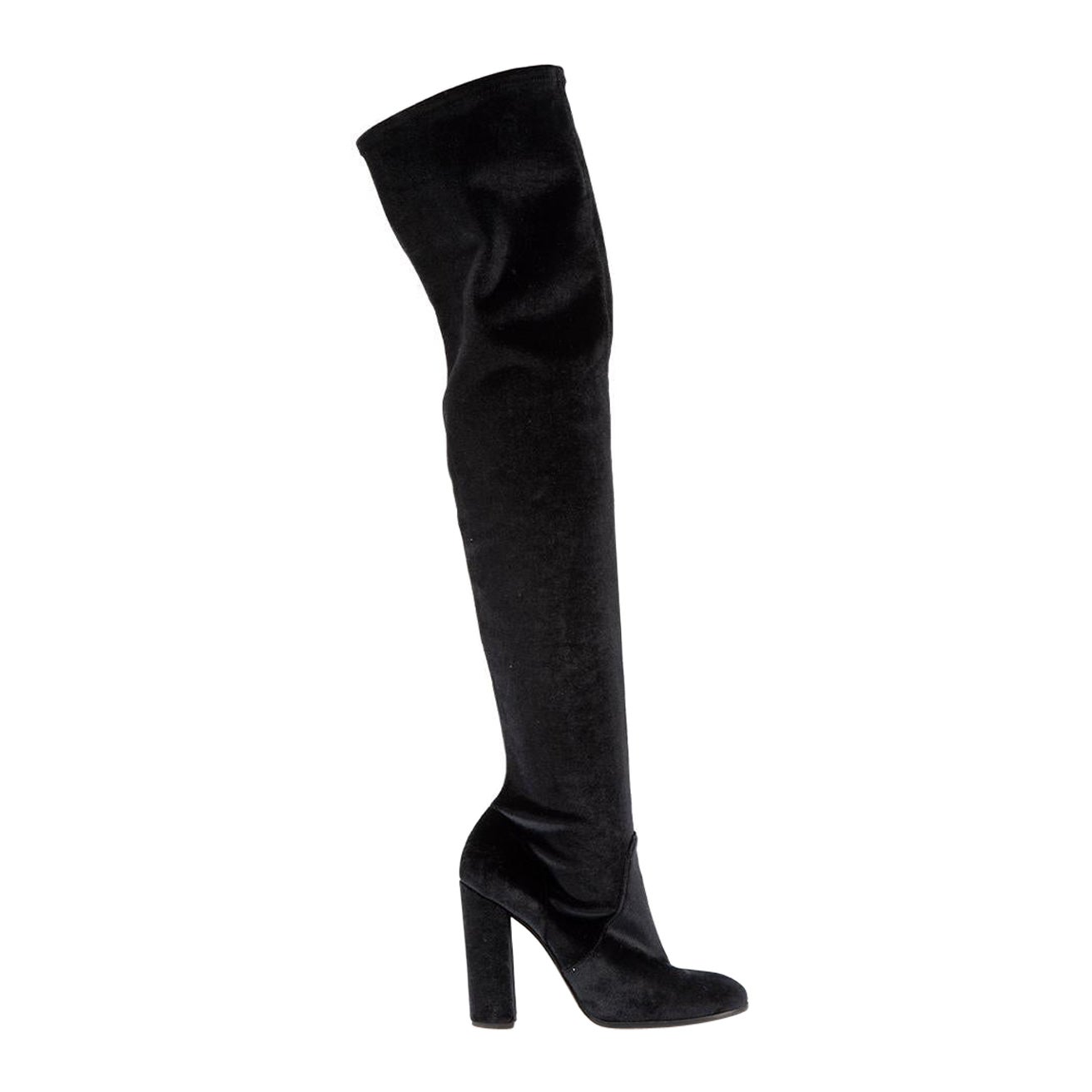 Ermanno Scervino Black Velvet Thigh High Boots Size IT 37 For Sale