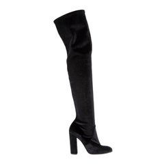 Used Ermanno Scervino Black Velvet Thigh High Boots Size IT 37