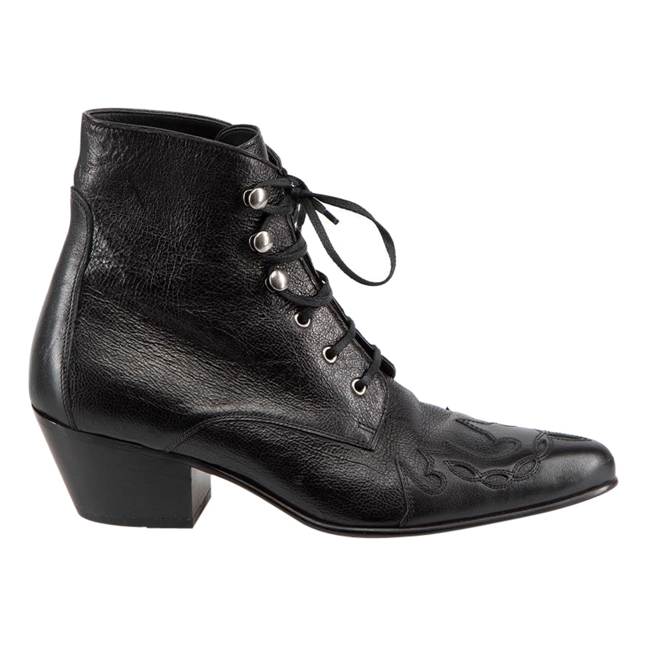 Saint Laurent Black Leather Susan Ankle Boots Size IT 37.5 For Sale