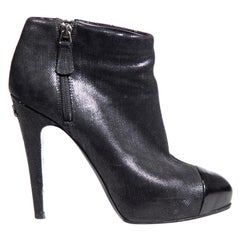 Chanel Black Metallic Platform Ankle Boots Size IT 39.5