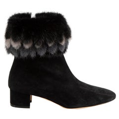 Manolo Blahnik Black Suede Fur Trim Ankle Boots Size IT 38.5