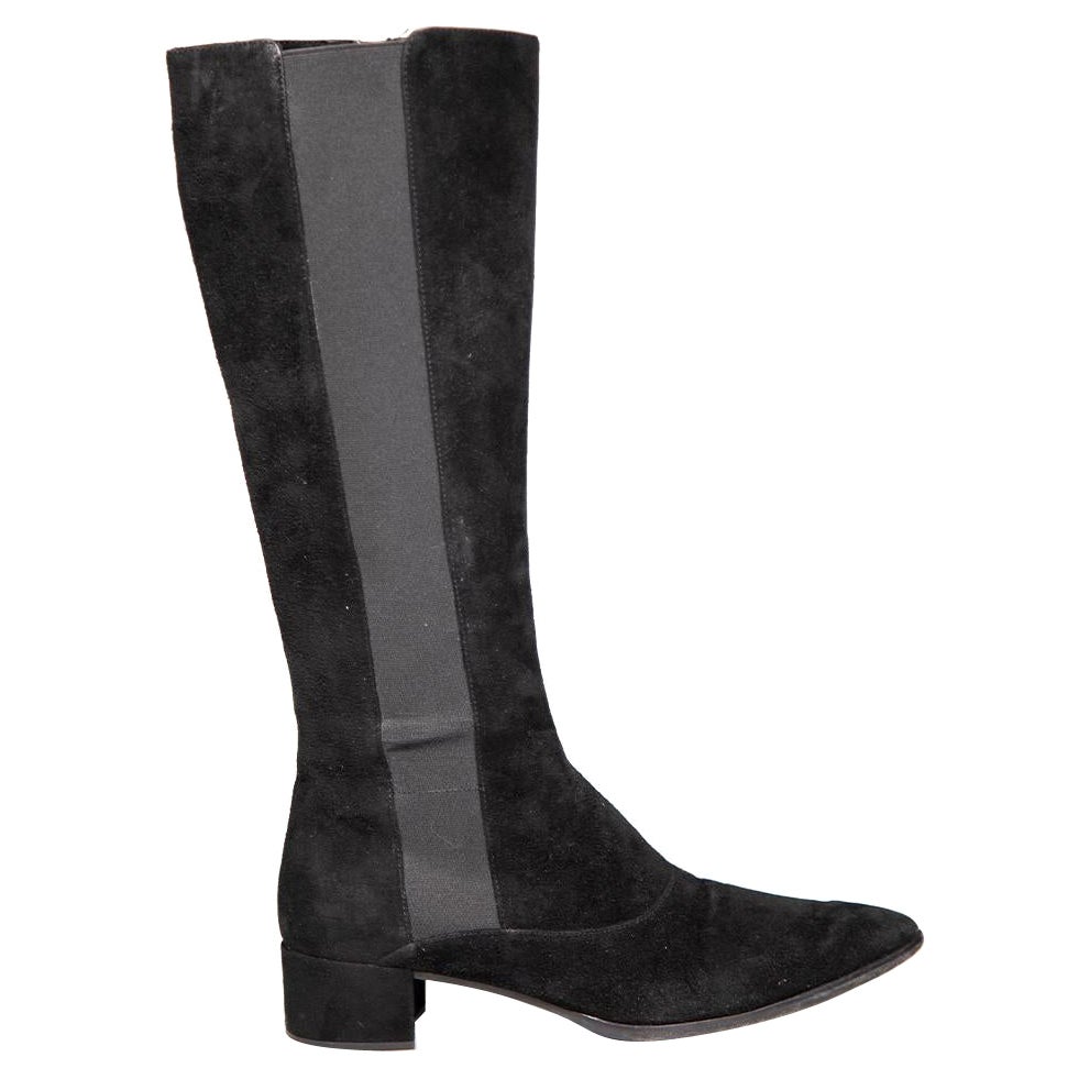 Prada Black Suede Pointed Knee High Boots Size IT 39 For Sale