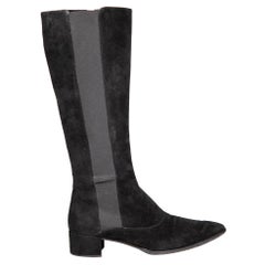 Prada Black Suede Pointed Knee High Boots Size IT 39