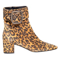 Saint Laurent Brown Suede Leopard Print Ankle Boots Size IT 36