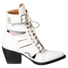 Used Chloé White Leather Rylee Ankle Boots Size IT 36.5