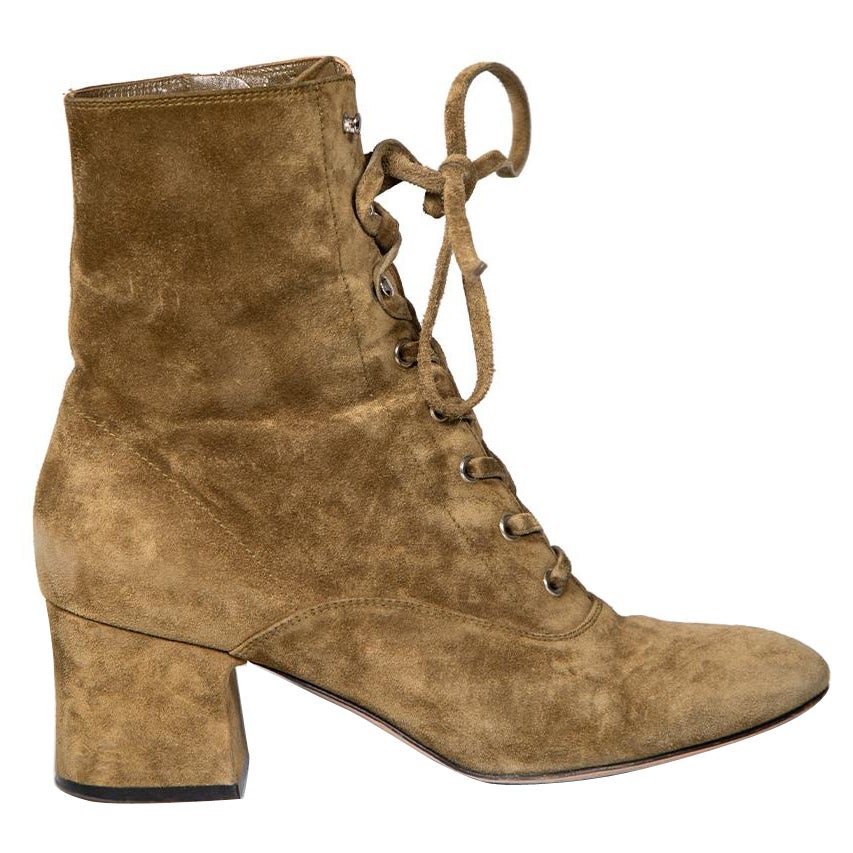Gianvito Rossi Khaki Suede Lace-Up Boots Size IT 39.5 For Sale