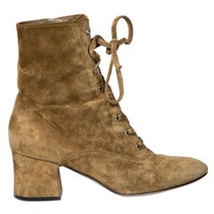 Used Gianvito Rossi Khaki Suede Lace-Up Boots Size IT 39.5