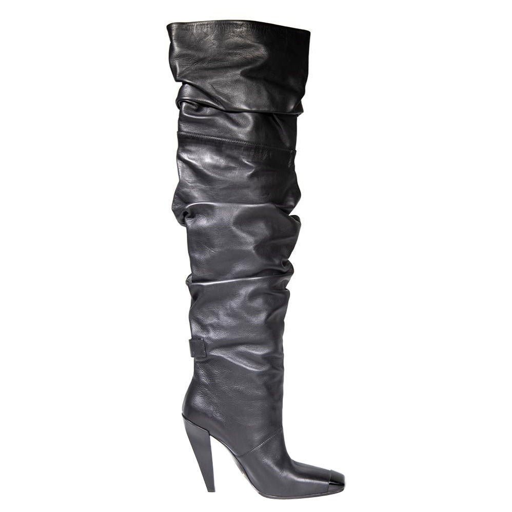 Tom Ford Black Leather Draped Over Knee Boots Size IT 40 For Sale